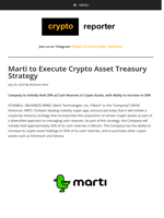Marti to Execute Crypto Asset Treasury Strategy