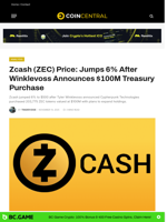 Zcash (ZEC) Price: Jumps 6% After Winklevoss Announces $100M Treasury Purchase - CoinCentral