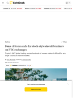 Bank of Korea calls for stock-style circuit breakers on BTC exchanges
