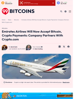 Emirates Airlines Will Now Accept Bitcoin, Crypto Payments: Company Partners With Crypto.com - 99Bitcoins
