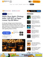 Saylor Buys Again: Strategy Adds 1,142 BTC as Paper Losses Top $5 Billion – News Bytes Bitcoin News