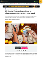 Senate Finance Committee to Discuss Crypto Tax Next Week