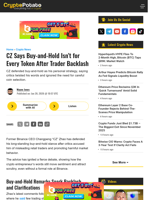 CZ Says Buy-and-Hold Isn’t for Every Token After Trader Backlash