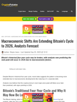 Macroeconomic Shifts Are Extending Bitcoin's Cycle to 2026, Analysts Forecast