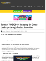 Tapbit at TOKEN2049: Reshaping the Crypto Landscape through Product Innovation