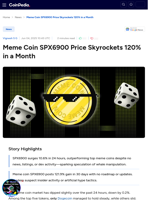 Meme Coin SPX6900 Price Skyrockets 120% in a Month