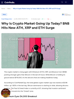 Why Is Crypto Market Going Up Today? BNB Hits New ATH, XRP and ETH Surge