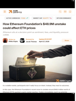 How Ethereum Foundation’s $48.9M unstake could affect ETH prices - AMBCrypto