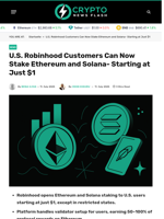 U.S. Robinhood Customers Can Now Stake Ethereum and Solana- Starting at Just $1 - Crypto News Flash