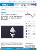 Lost Forever: 1 Million Ethereum Worth a Whopping $3.43 Billion Gone in Costly Blunders ⋆ ZyCrypto