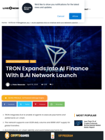 TRON Expands Into AI Finance With B.AI Network Launch | Live Bitcoin News