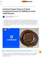 Coinbase Urges Treasury To Align GENIUS With Congress's Intent