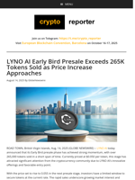 LYNO AI Early Bird Presale Exceeds 265K Tokens Sold as Price Increase Approaches