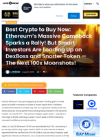 Best Crypto to Buy Now: Ethereum’s Massive Comeback Sparks a Rally! But Smart Investors Are Loading Up on DexBoss and Snorter Token — The Next 100x Moonshots! | Live Bitcoin News