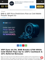 BNB & XRP Price Predictions Rise as Cold Wallet Presale Targets $2  | Live Bitcoin News