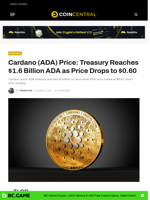Cardano (ADA) Price: Treasury Reaches $1.6 Billion ADA as Price Drops to $0.60 - CoinCentral
