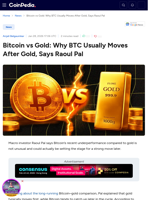 Bitcoin vs Gold: Why BTC Usually Moves After Gold, Says Raoul Pal