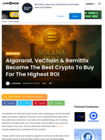 Algorand, VeChain & Remittix Become The Best Crypto To Buy For The Highest ROI | Live Bitcoin News