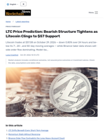 LTC Price Prediction: Bearish Structure Tightens as Litecoin Clings to $57 Support - Blockchain.News