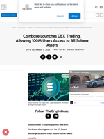 Coinbase Launches DEX Trading, Allowing 100M Users Access to All Solana Assets