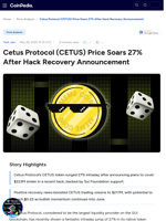 Cetus Protocol (CETUS) Price Soars 27% After Hack Recovery Announcement