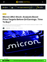 Micron (MU) Stock: Analysts Boost Price Targets Before Q4 Earnings. Time To Buy? - CoinCentral