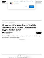 Binance's CZ's Reaction to 11 Million Followers on X Raises Concerns: Is Crypto Full of Bots? - U.Today