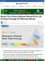 Brevis’ Pico Prism Achieves Record 99.6% zk-Proving Coverage for Ethereum Blocks - TheNewsCrypto