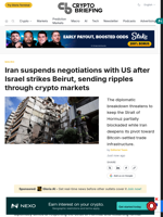 Iran suspends negotiations with US after Israel strikes Beirut, sending ripples through crypto markets