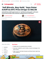'Sell Bitcoin, Buy Gold,' Says Peter Schiff As BTC Price Drops to $92.5K - Coinspeaker