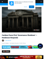 Cardano Faces 'Governance Shutdown', Hoskinson Responds