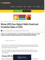 Bitcoin (BTC) Sees Highest Wallet Growth and Circulation Spikes of 2025
