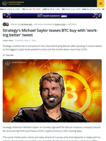 Strategy's Michael Saylor X Tease Tees Up BTC Buy