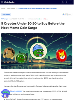 5 Cryptos Under $0.50 to Buy Before the Next Meme Coin Surge