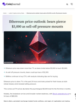 Ethereum price outlook: bears pierce $3,000 as sell-off pressure mounts - CoinJournal