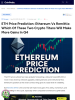 ETH Price Prediction: Ethereum Vs Remittix: Which Of These Two Crypto Titans Will Make More Gains In Q4