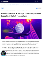 Bitcoin Eyes $110K Next; ETF Inflows, Golden Cross Fuel Bullish Momentum