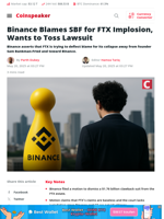 Binance Blames SBF for FTX Implosion, Wants to Toss Lawsuit - Coinspeaker