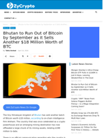 Bhutan to Run Out of Bitcoin by September as it Sells Another $18 Million Worth of BTC ⋆ ZyCrypto