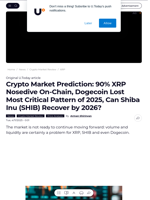 Crypto Market Prediction: 90% XRP Nosedive On-Chain, Dogecoin Lost Most Critical Pattern of 2025, Can Shiba Inu (SHIB) Recover by 2026? - U.Today