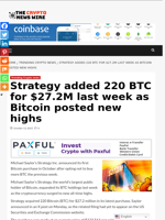 Strategy added 220 BTC for $27.2M last week as Bitcoin posted new highs - The Crypto News Wire