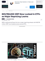 803,780,000 XRP Now Locked in ETFs as Major Repricing Looms - U.Today