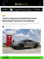 Tesla’s Cybertruck Chief Exits Amid Mounting Production Uncertainty - CoinCentral