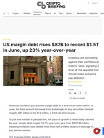 US margin debt rises $87B to record $1.5T in June, up 23% year-over-year