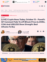 [LIVE] Crypto News Today, October 15 – Powell’s QT Comment Fails To Lift Bitcoin Price As ZORA, COAI And USELESS Show Strength: Best Altcoins To Buy - 99Bitcoins