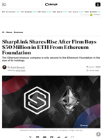 SharpLink Shares Rise After Firm Buys $30 Million in ETH From Ethereum Foundation - Decrypt