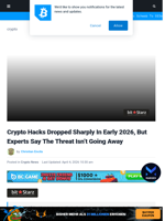 Crypto Hacks Dropped Sharply In Early 2026, But Experts Say The Threat Isn't Going Away
