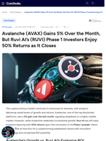 Avalanche (AVAX) Gains 5% Over the Month, But Ruvi AI’s (RUVI) Phase 1 Investors Enjoy 50% Returns as It Closes