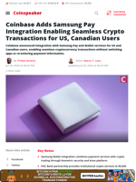 Coinbase Adds Samsung Pay Integration Enabling Seamless Crypto Transactions for US, Canadian Users - Coinspeaker