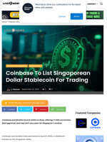 Coinbase To List Singaporean Dollar Stablecoin For Trading | Live Bitcoin News